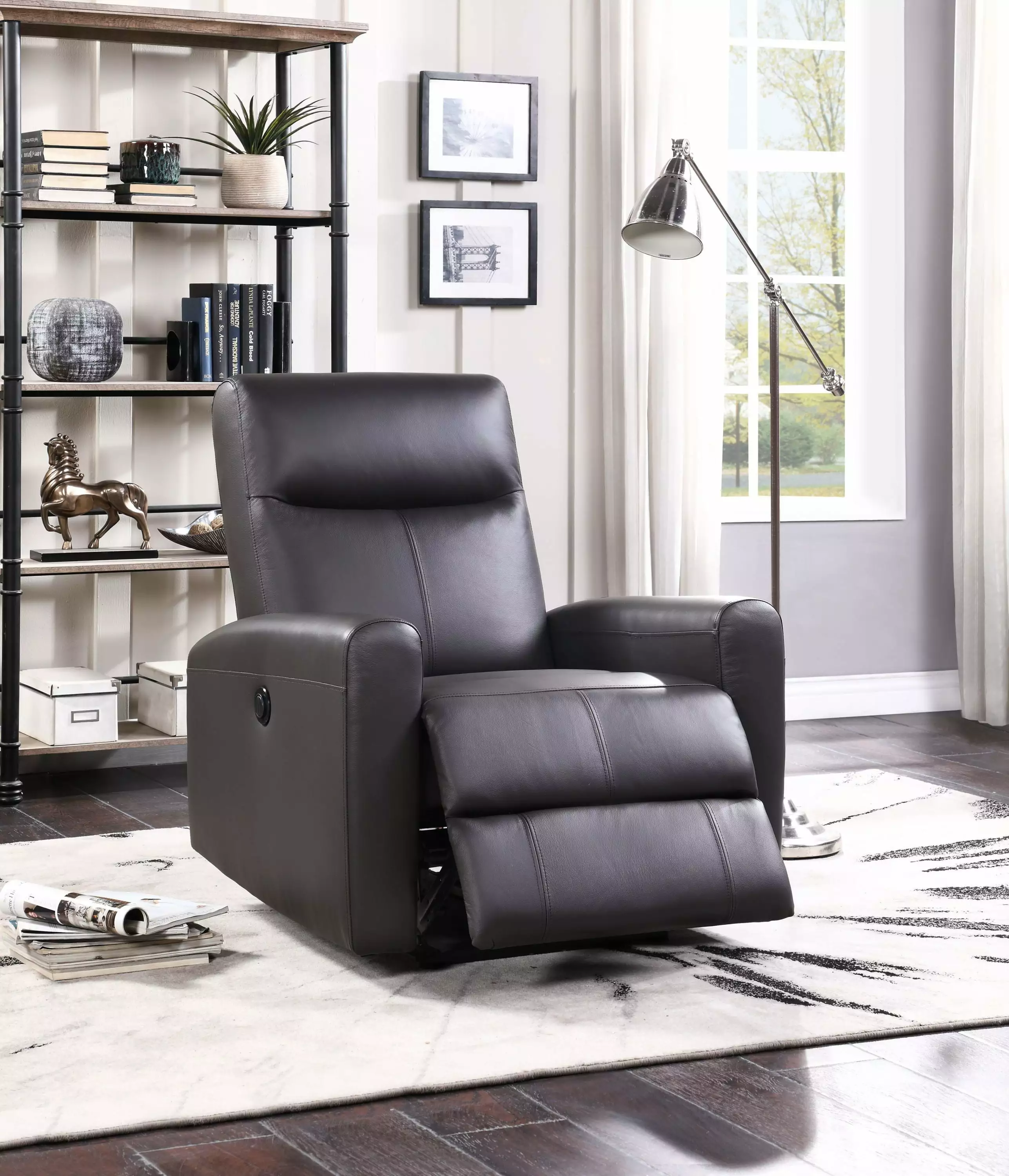 Blane Top Grain Leather Recliner Power Motion Brown - Premium Leather Recliner Chair Home Theater Go Green Woods