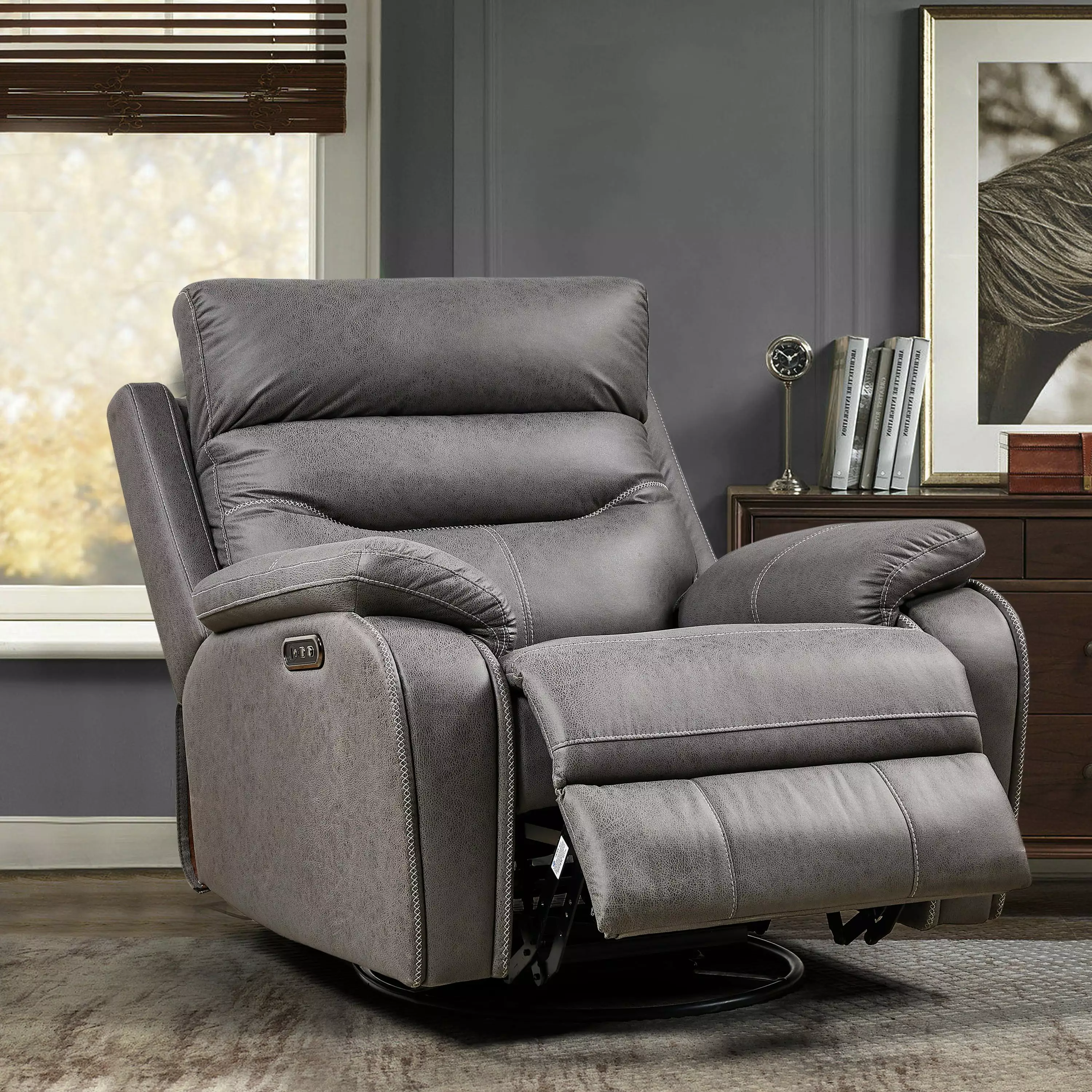 Odyssey Dual Motor Recliner Chair Gray - Modern Lay Flat Recliner Power Adjustments Go Green Woods