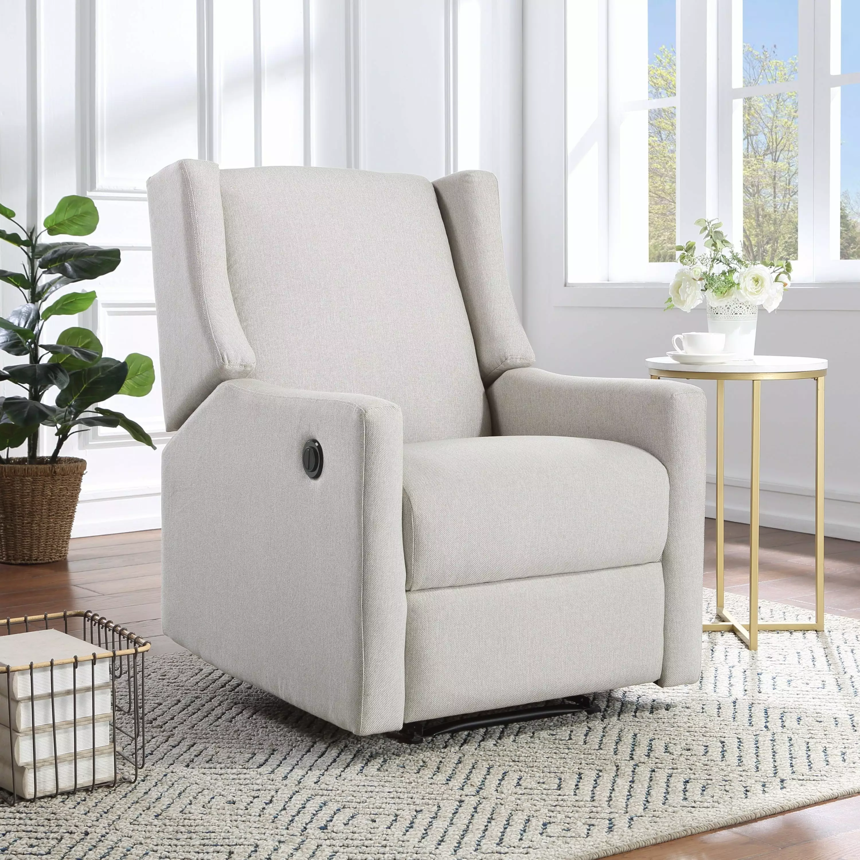 Pronto Power Fabric Recliner - Beige - Electric Reclining Chair USB Port Go Green Woods