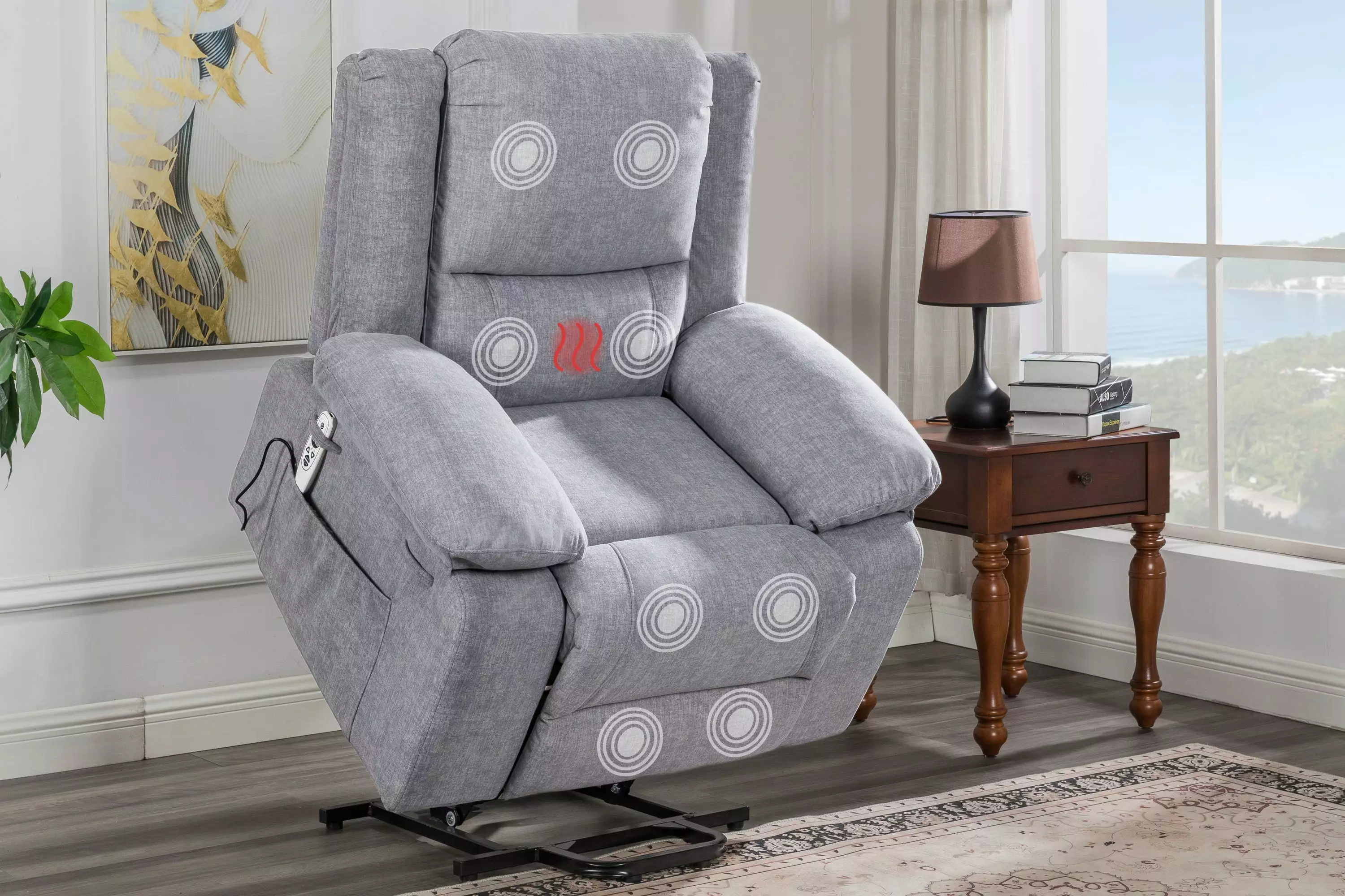 Solace Electric Power Recliner Chair Massage and Heating Light Grey - Stylish and Functional Go Green Woods