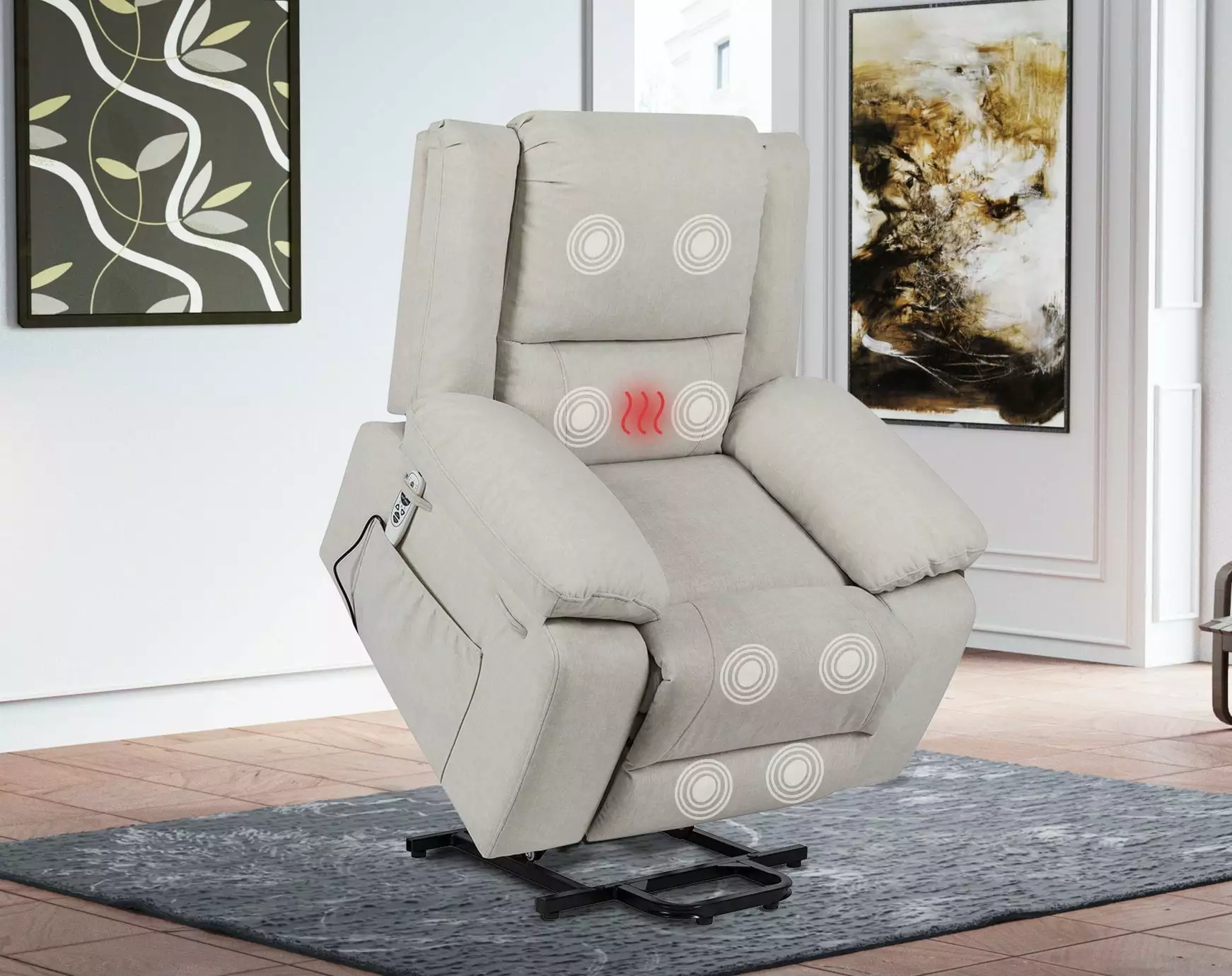 Solace Electric Power Recliner Chair Massage and Heating Beige - Ultimate Comfort Go Green Woods