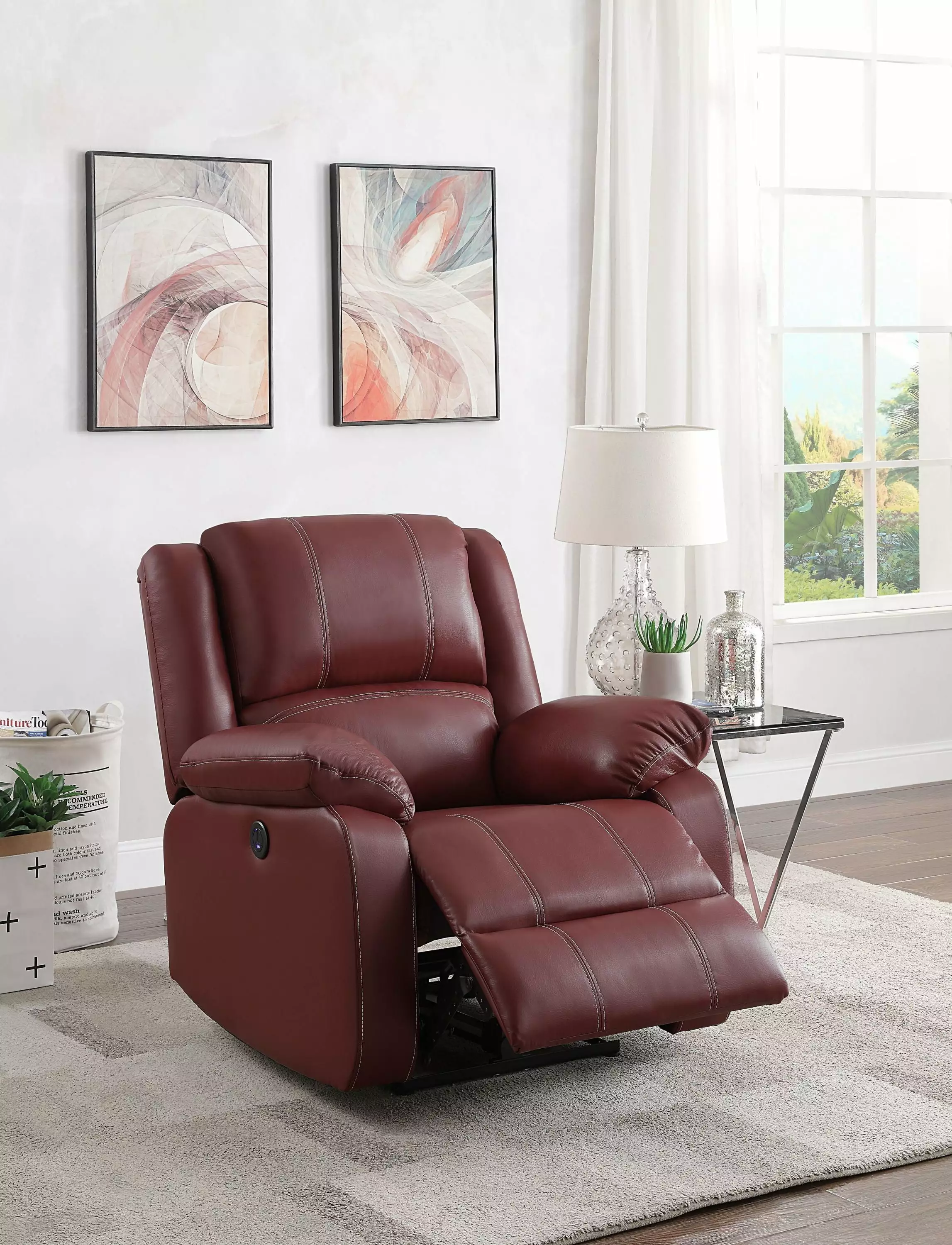 Vortex PU Power Recliner Red Finish Remote Control Go Green Woods