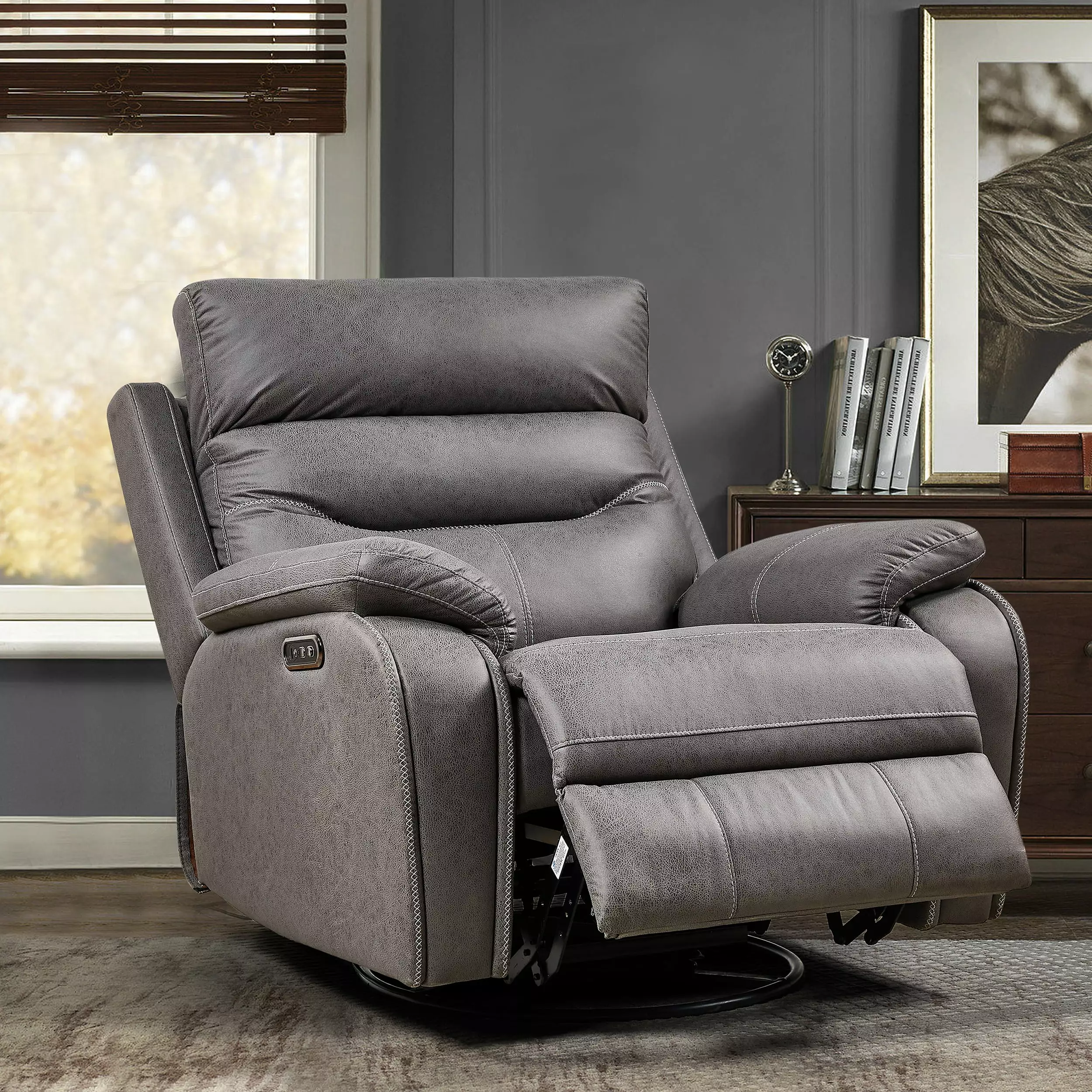 Dual OKIN Motor Rocking and 240 Degree Swivel Single Sofa Seat Recliner Chair Infinite Position and Power Headrest JUSTSHIK