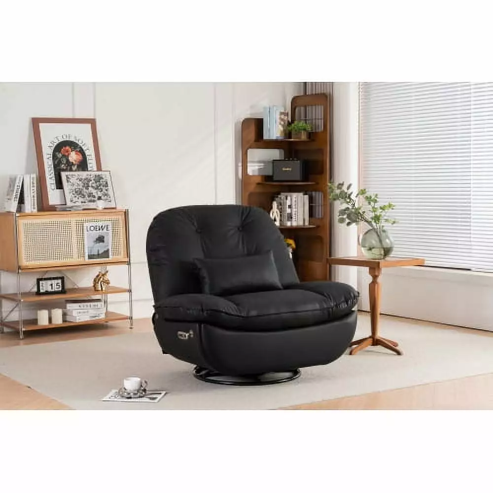 Power Recliner Swivel Glider USB Charger and Bluetooth Music Player Black PU JYL Store