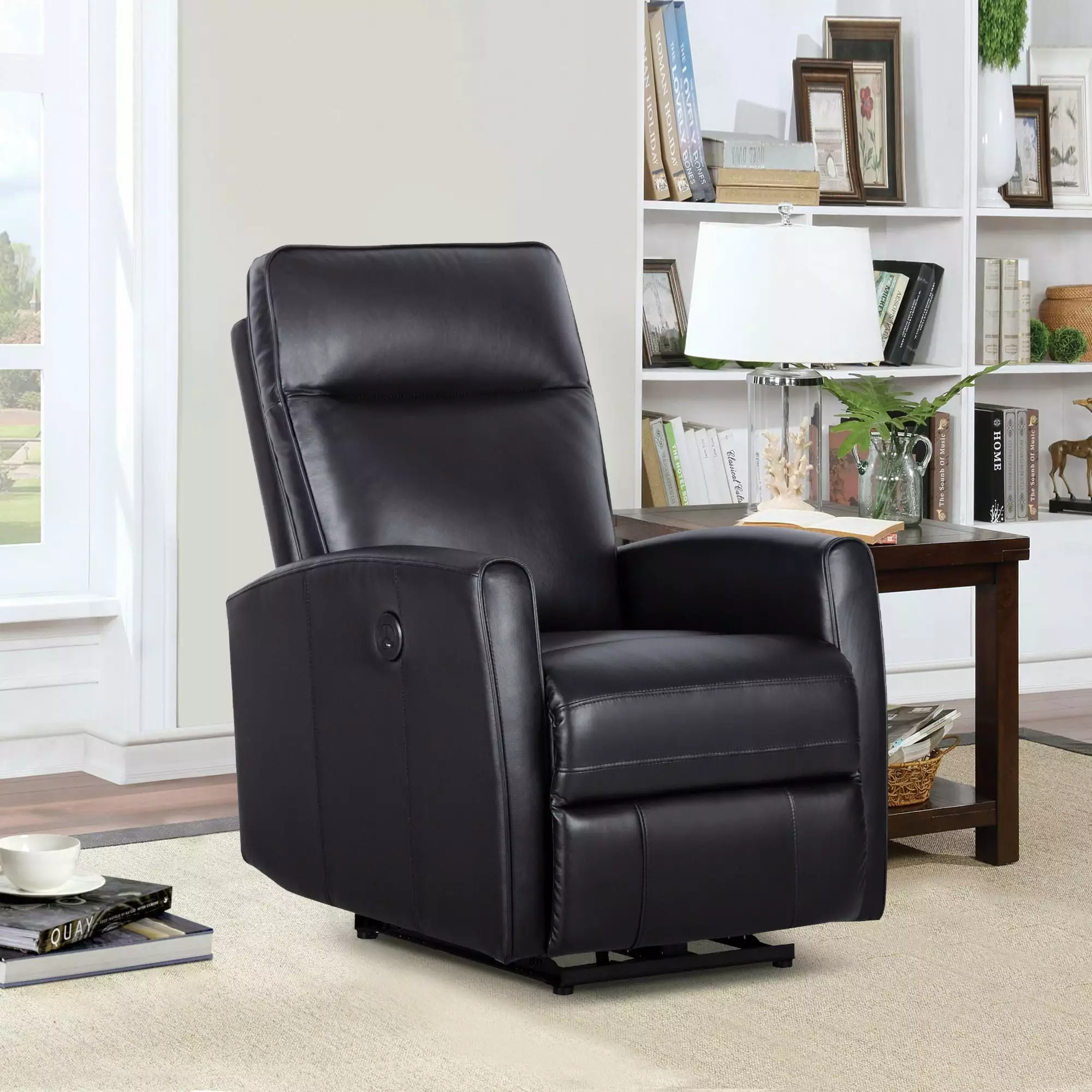 Kayto INC 27.75 Width Top Grain Leather Power Recliner Couch USB Charger
