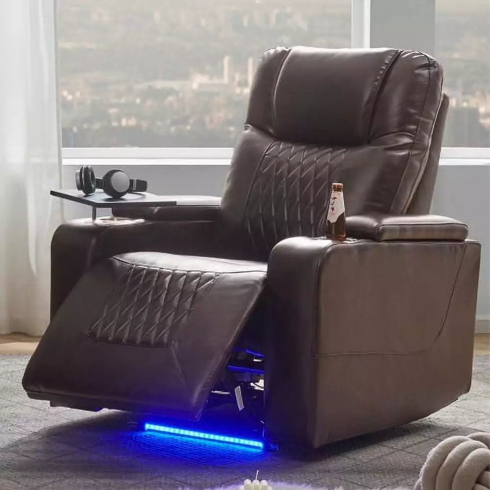 Power Motion Recliner Brown USB Charging Port and 360 Swivel Tray Table Onuobao