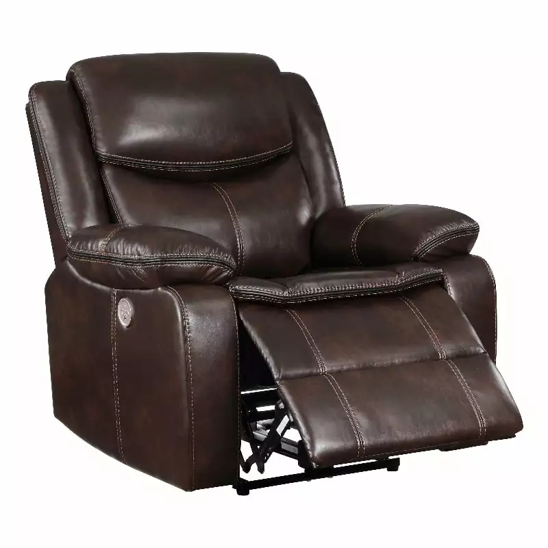 Pemberly Row Dark Brown Faux Leather Upholstered Power Recliner Chair