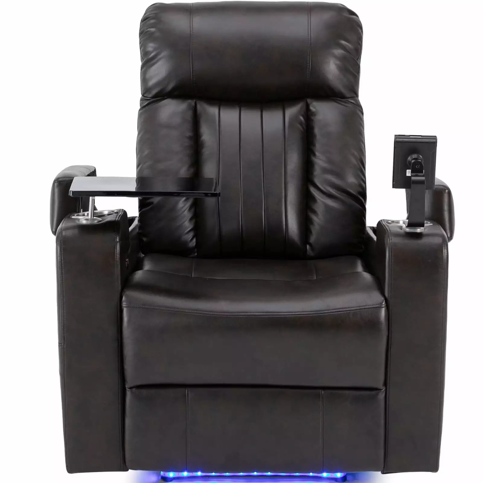 Brown Power Recliner Chair USB Charge Swivel Tray Table Hidden Arm Storage Cupholders Vegan Leather Ponnky