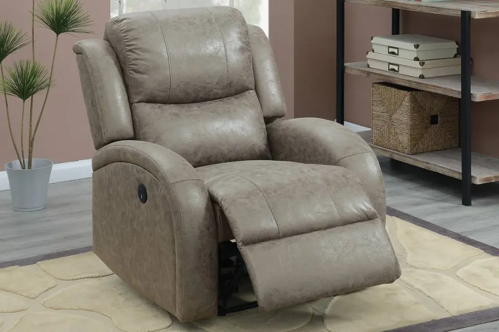 Power Recliner Stone Gray Leather - Electric Adjustable Comfort Chair Living Room poundex