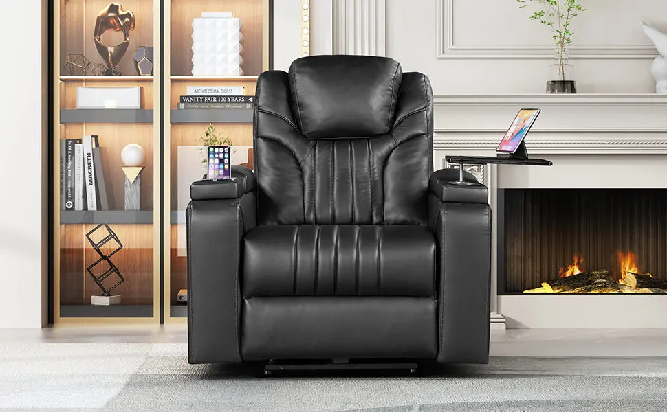 Pu Leather Power Recliner Home Theater Recliner Power Adjustable Headrest and Lumbar Support rnb