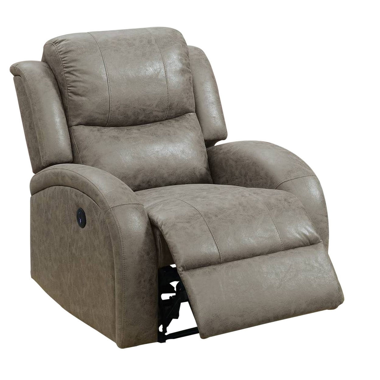 40 Inch Vegan Faux Leather Power Recliner USB Port Stone Gray - Saltoro Sherpi