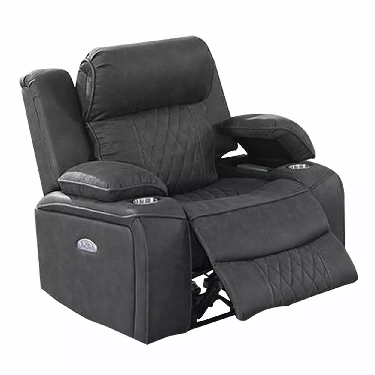 Xiu 38 Inch Power Recliner Chair USB Port Storage Gray Faux Leather Saltoro Sherpi
