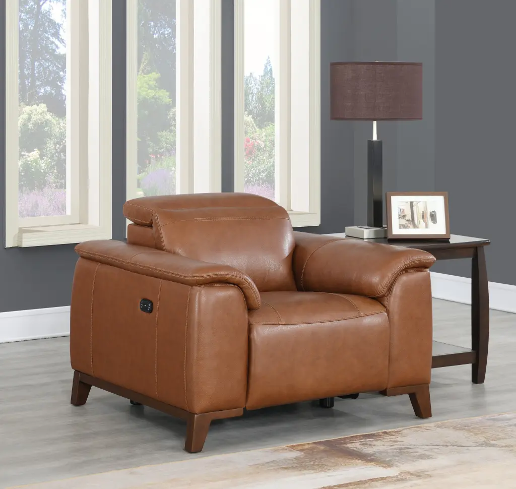 Beefy Dual Power Leather Recliner High Leg Look Articulating Headrest Living Room steve silver furniture