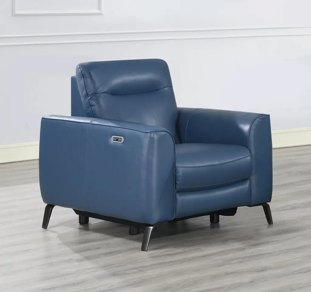 Trendy Ocean Blue Leather Reclining Chair Dual Power Mechanism Heavy Duty steve silver furniture