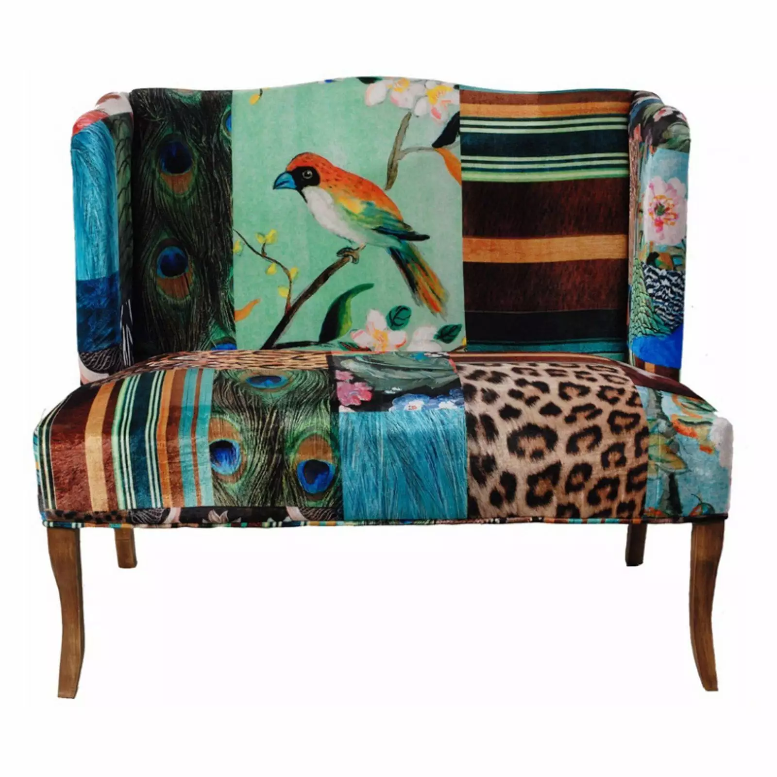 BenJara Vesta Bird Collage Print Settee Multicolor Unique Living Room Furniture