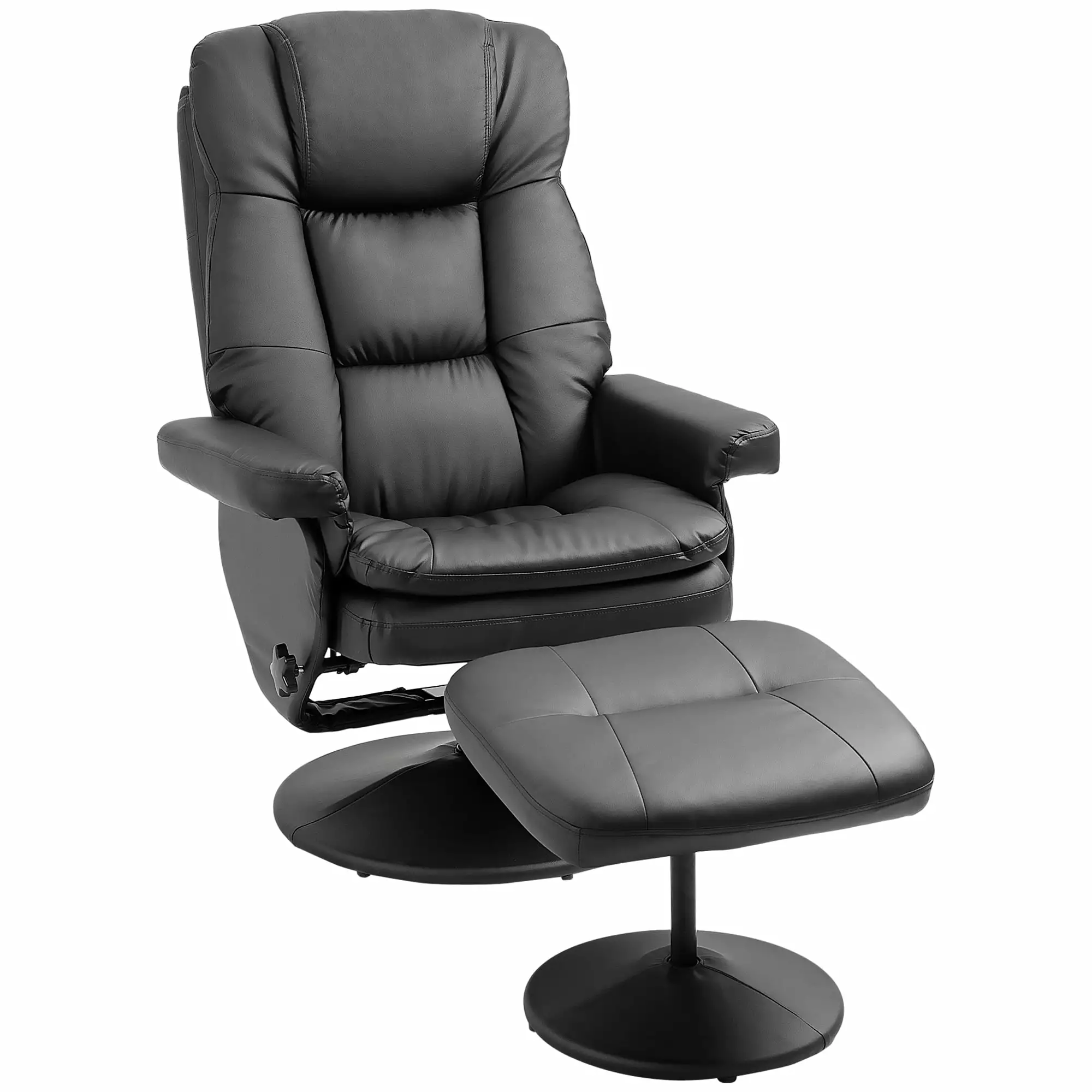 Recliner and Ottoman Wrapped Base Swivel PU Leather Reclining Chair Black Footrest CNCJ