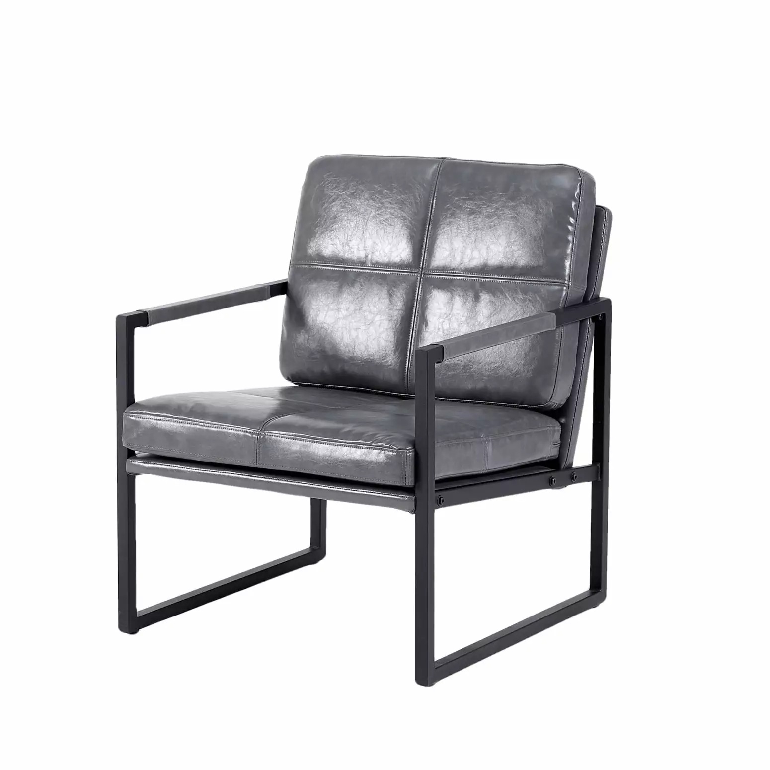 Light Grey PU Leather Recliner Chair Black Metal Frame Living Room HATNOKIL