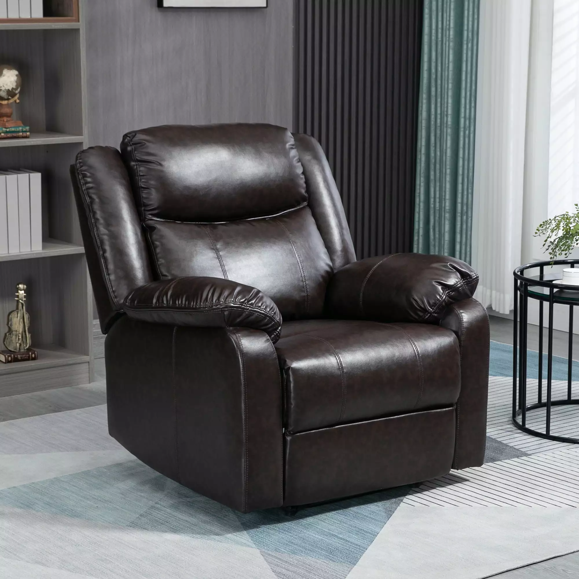 HOMCOM PU Leather Manual Recliner Thick Padded Upholstered Cushion and Retractable Footrest. Brown