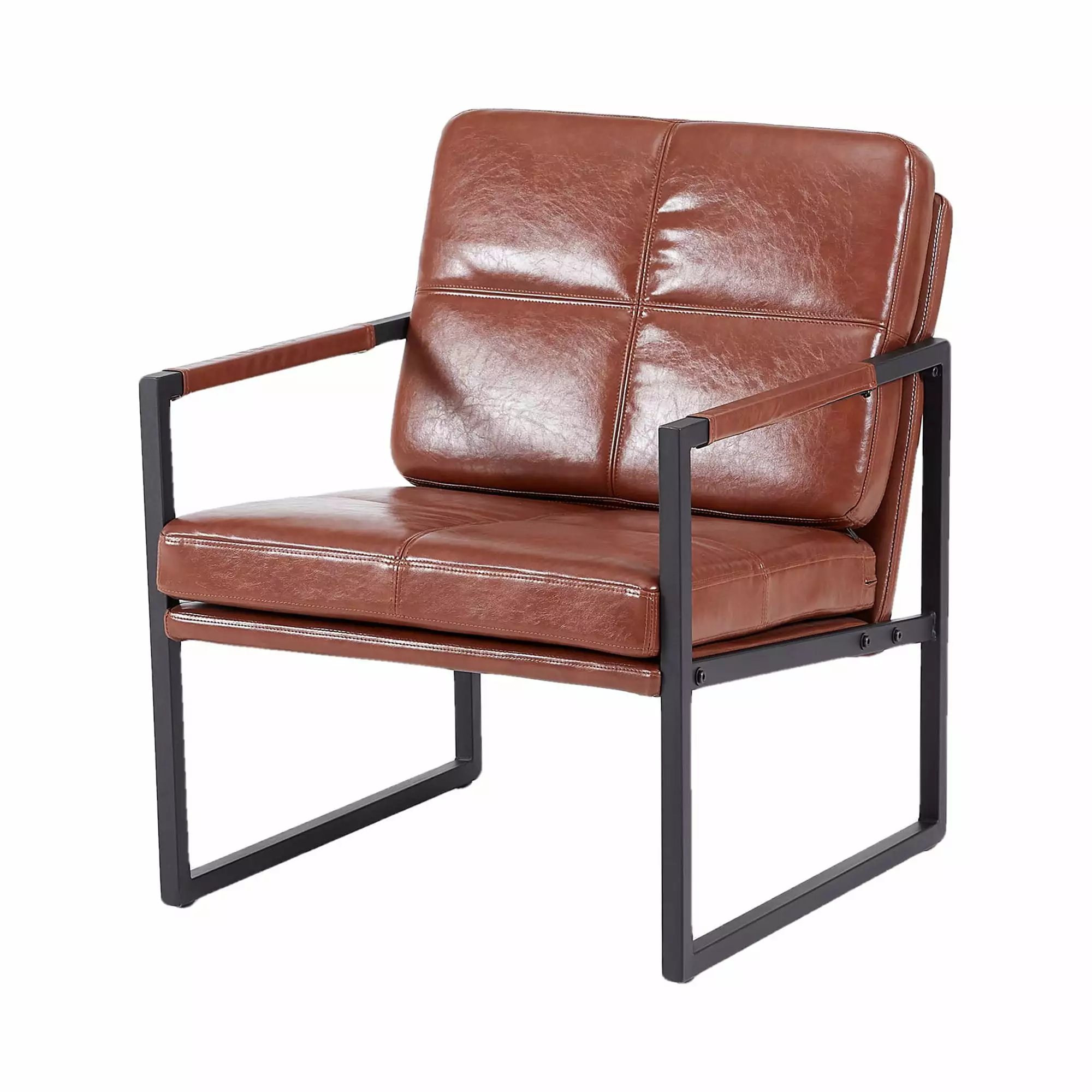 Homiyad Red Brown PU Leather Leisure Black Metal Frame Recliner Chair Living Room and Bedroom Furniture