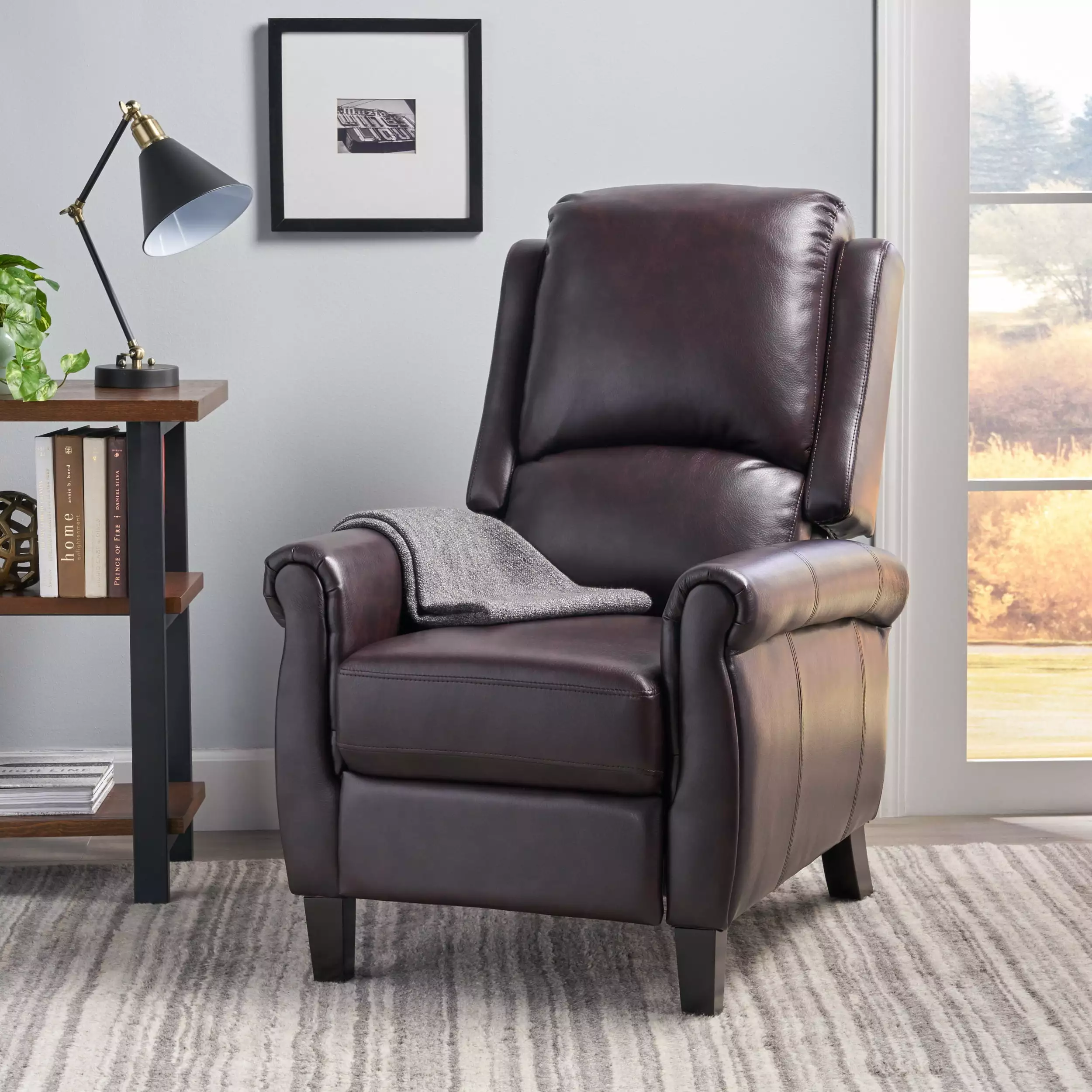 Hayden Burgundy PU Recliner Comfortable Living Room Chair Noble House