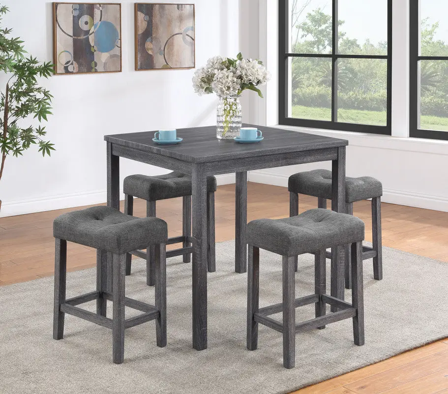 Lucian Gray 5 Piece Counter Height 36 Inch Pub Table Set Tufted Stools lilola home