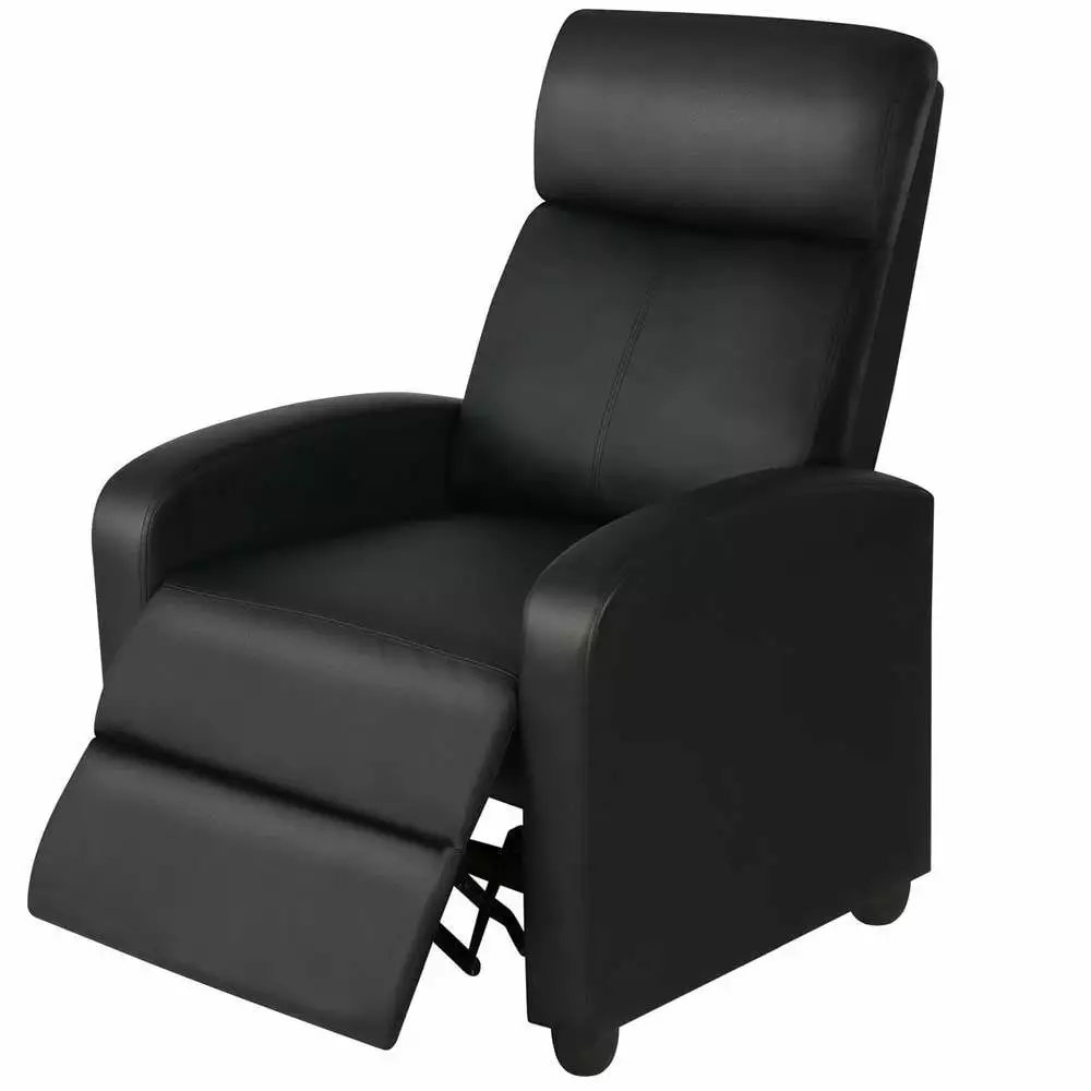 Black High-Density Faux Leather Push Back Recliner Chair Modern Design Fast Furnishing