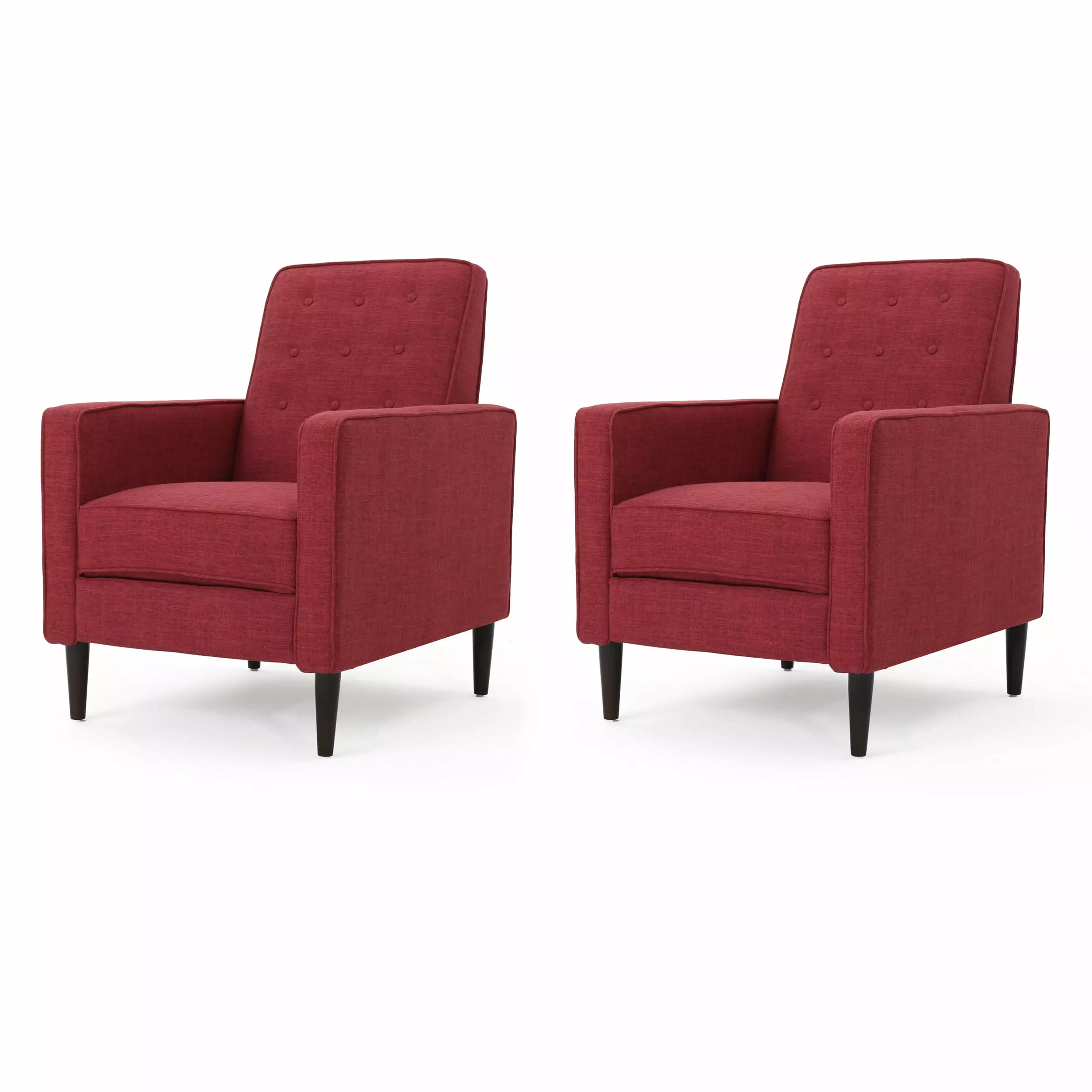 GDF Studio Mason Mid Century Modern Tufted Pushback Recliners Set 2 Red and Dark Espresso GDFSTUDIO