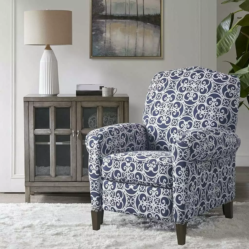 Madison Park Kirby Push Back Recliner Chair Navy Multi Finish Comfortable Living Room Seat MP103-1051