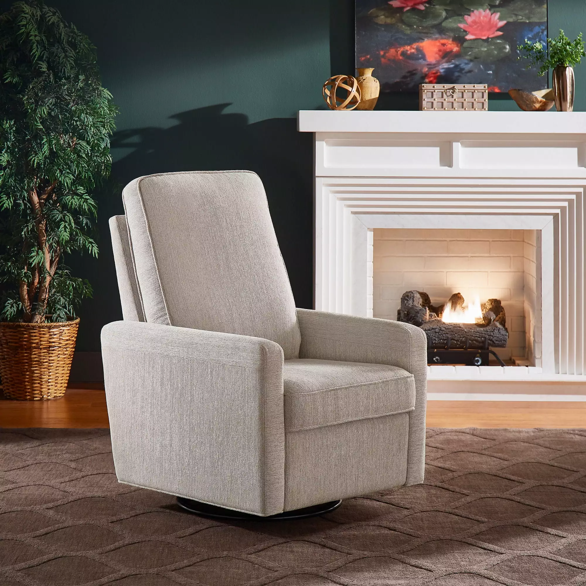 Weston Home Cleta Push Back Swivel Recliner Chair Grey Fabric Comfortable Lounge Chair