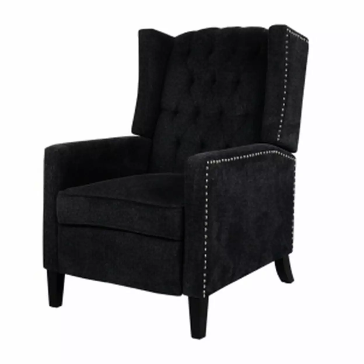 Benjara Recliner Chair Button Tufted Pushback and Sleek Arms Black