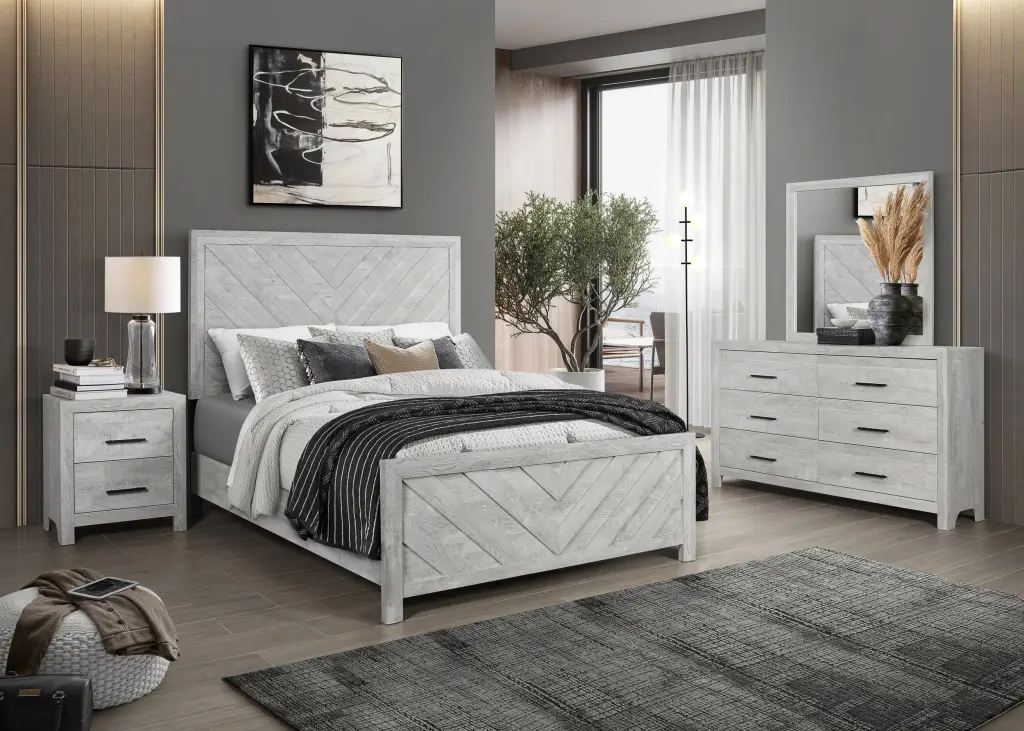Denver Queen 4 Piece Modern Style Storage Bedroom Set Made Wood Gray Finish galaxy home furnishings
