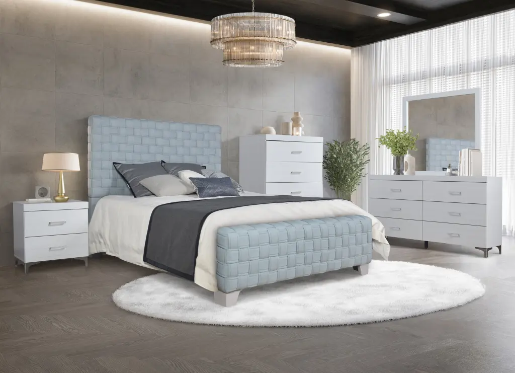 Saree Queen Bed Light Teal Chenille and Gray Finish acme onsite store