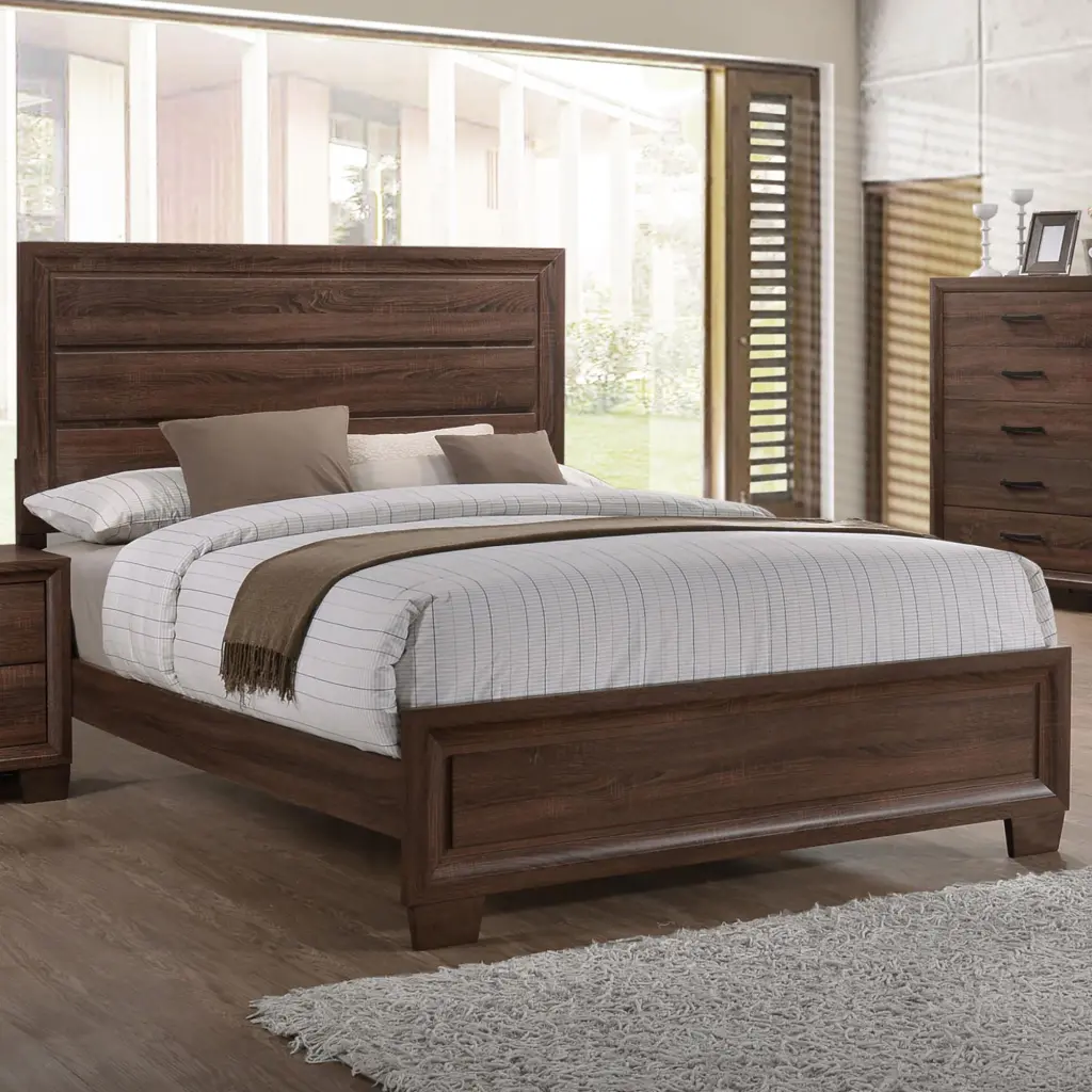 Warm Brown Medium Queen Bed Box Spring Required Wood Frame furniture max