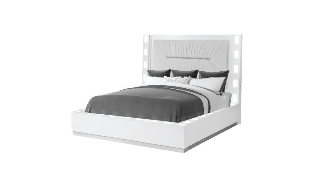 Coco LED Queen Size Bed Milky White Wood Frame and Box Spring galaxy home furnishings