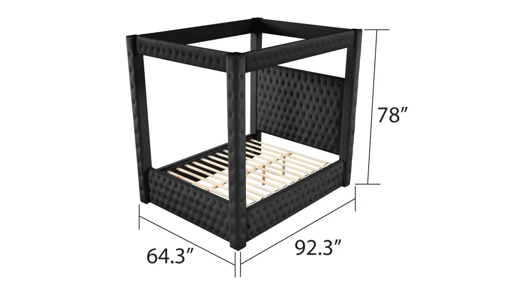 Monica Opulent Four Poster Queen Bed Black Wood Box Spring Bed Frame galaxy home furnishings