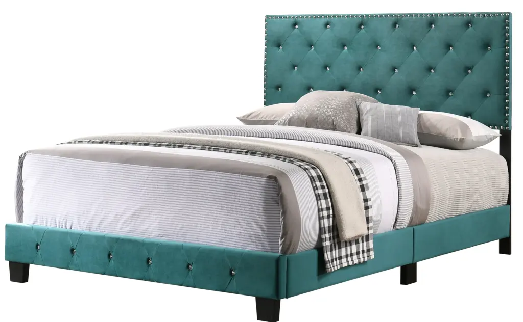Suffolk G1404 QB Up Queen Bed Green Foam Velvet Upholstered Bed Frame glory furniture