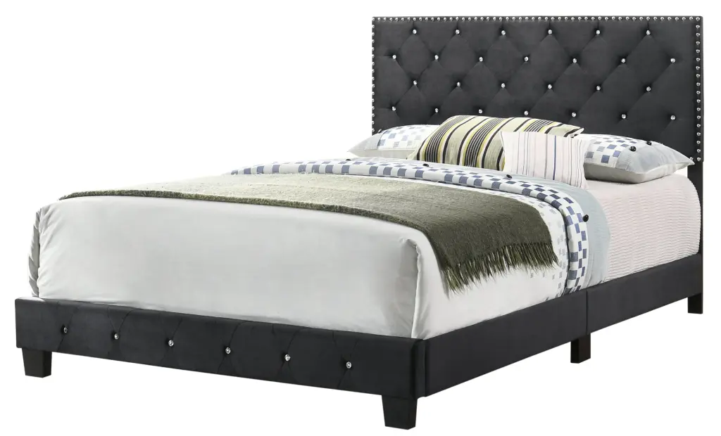 Suffolk G1407 QB Up Queen Bed Black Foam Velvet Upholstery glory furniture