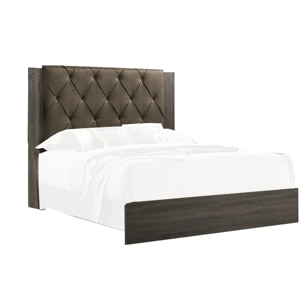 Wooden Queen Bed Button Tufted Upholstered Headboard Gray and Brown Bed royal hampton