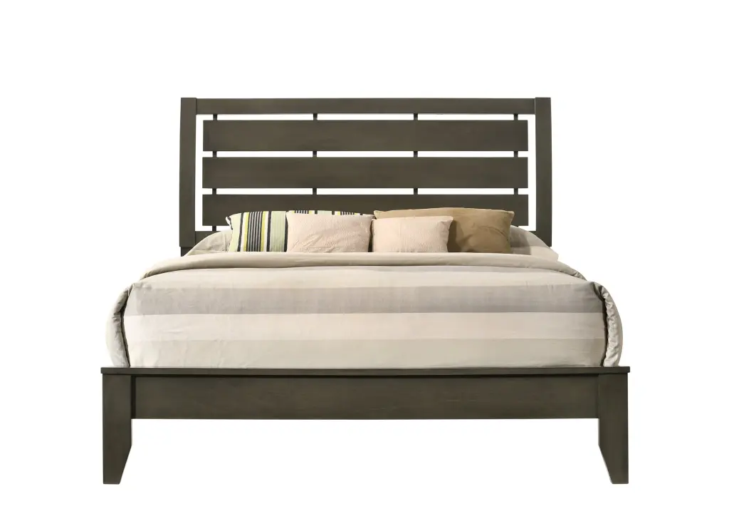 Grey Queen Sleigh Bed Box Spring Required - Queen Size Grey Wood Contemporary Bed Frame furniture max
