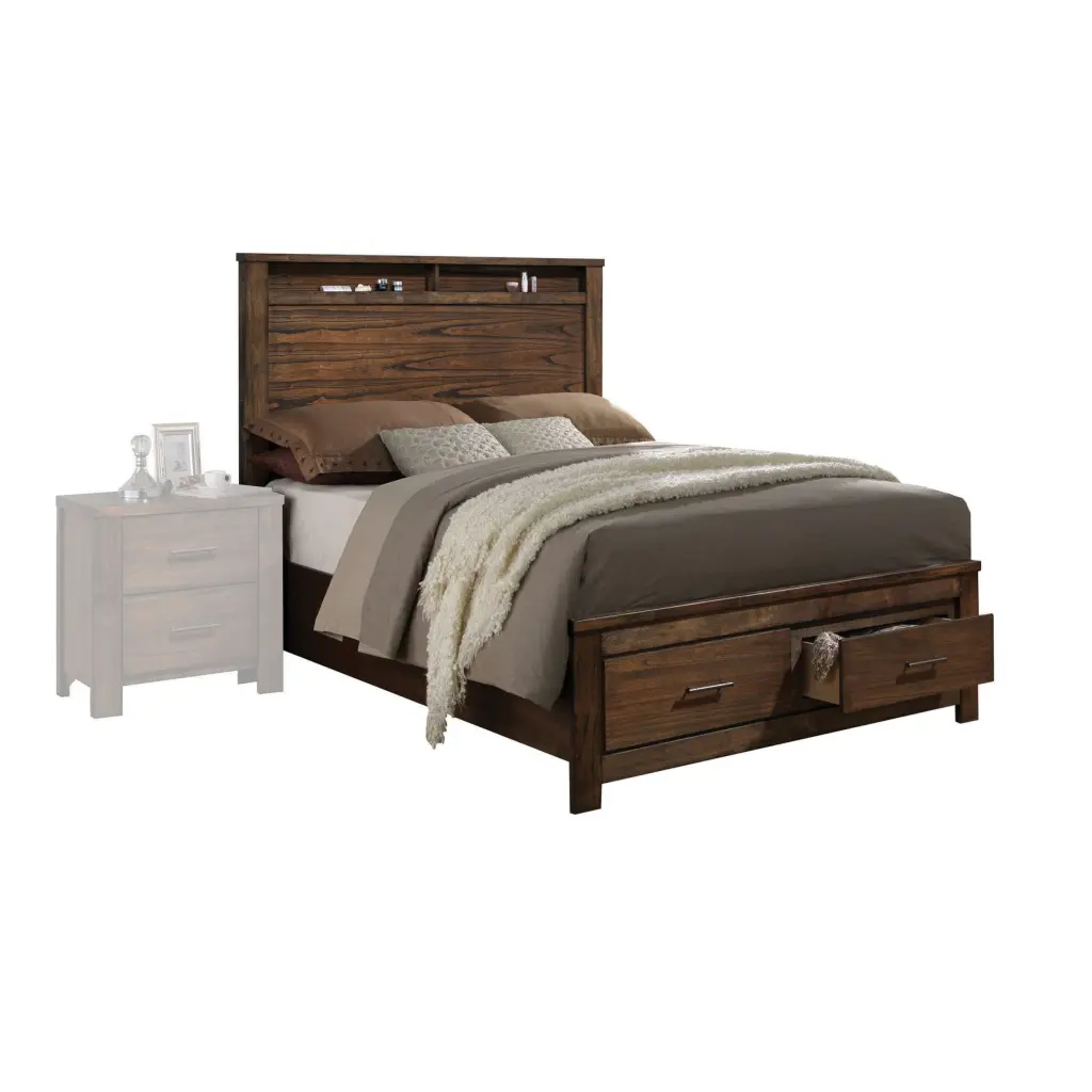 Oak Queen Bed Storage Box Spring Not Required Solid Wood Frame furniture max