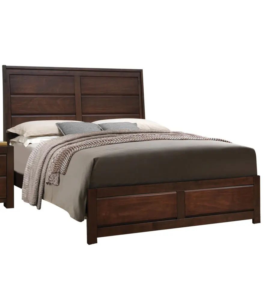 Walnut Queen Bed Box Spring Required - Queen Size Walnut Wood Brown Panel Bed Frame furniture max