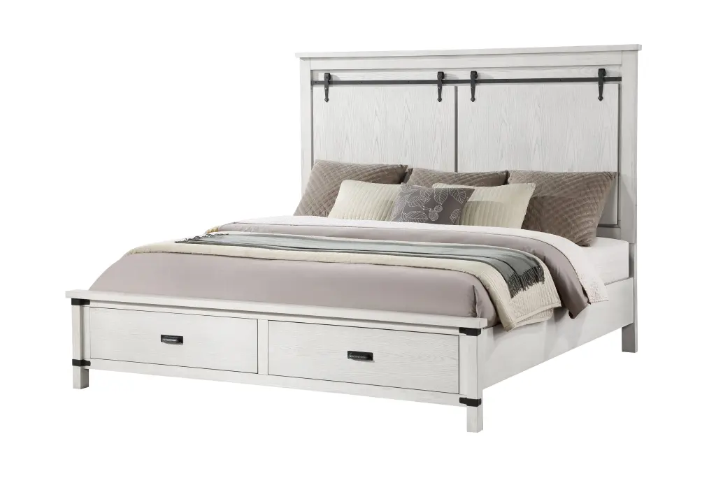 Loretta Modern Style Queen Bed Antique White Box Spring galaxy home furnishings