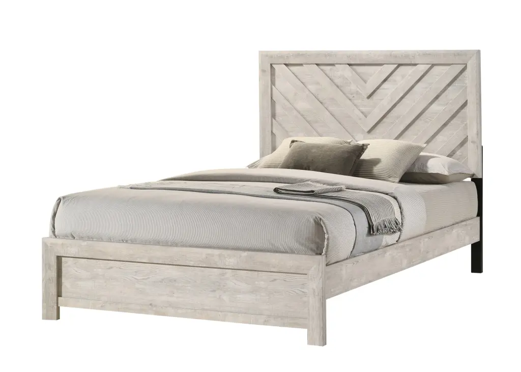 1Pc Queen Size Bed Rustic Beige Gray Finish Wooden Bedroom Furniture Gray Headboard kanepe