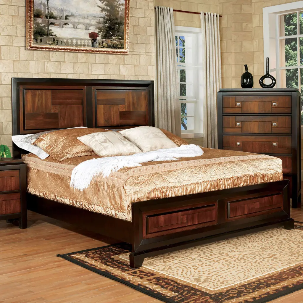 Transitional Queen Size Bed Frame Acacia Walnut Solid Wood kanepe