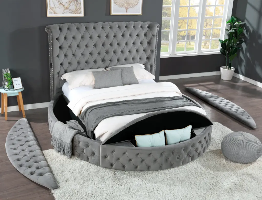 Hazel Queen 5 Pc Vanity Bedroom Set Made Wood Gray Color Box Spring Included galaxy home furnishings