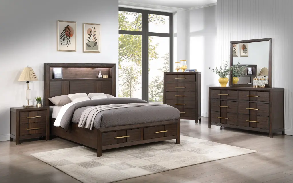Kenzo Modern Style Queen 5Pc Storage Bedroom Set Made Wood Led H galaxy home furnishings
