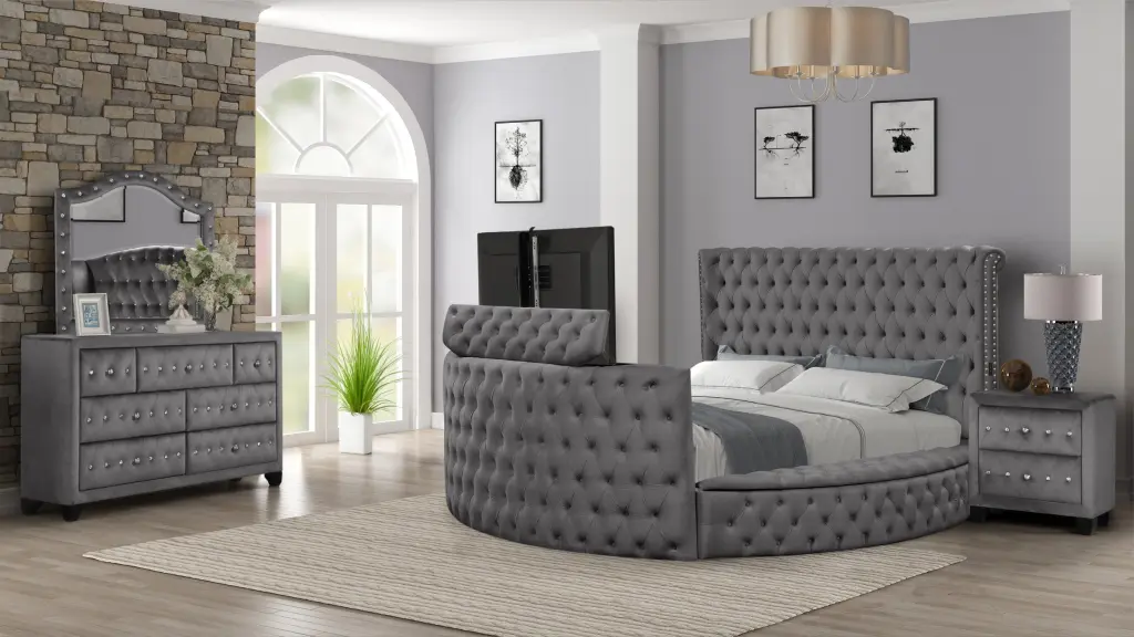 Maya Modern Style Crystal Tufted Queen 4Pc Bedroom Set Wood Frame galaxy home furnishings