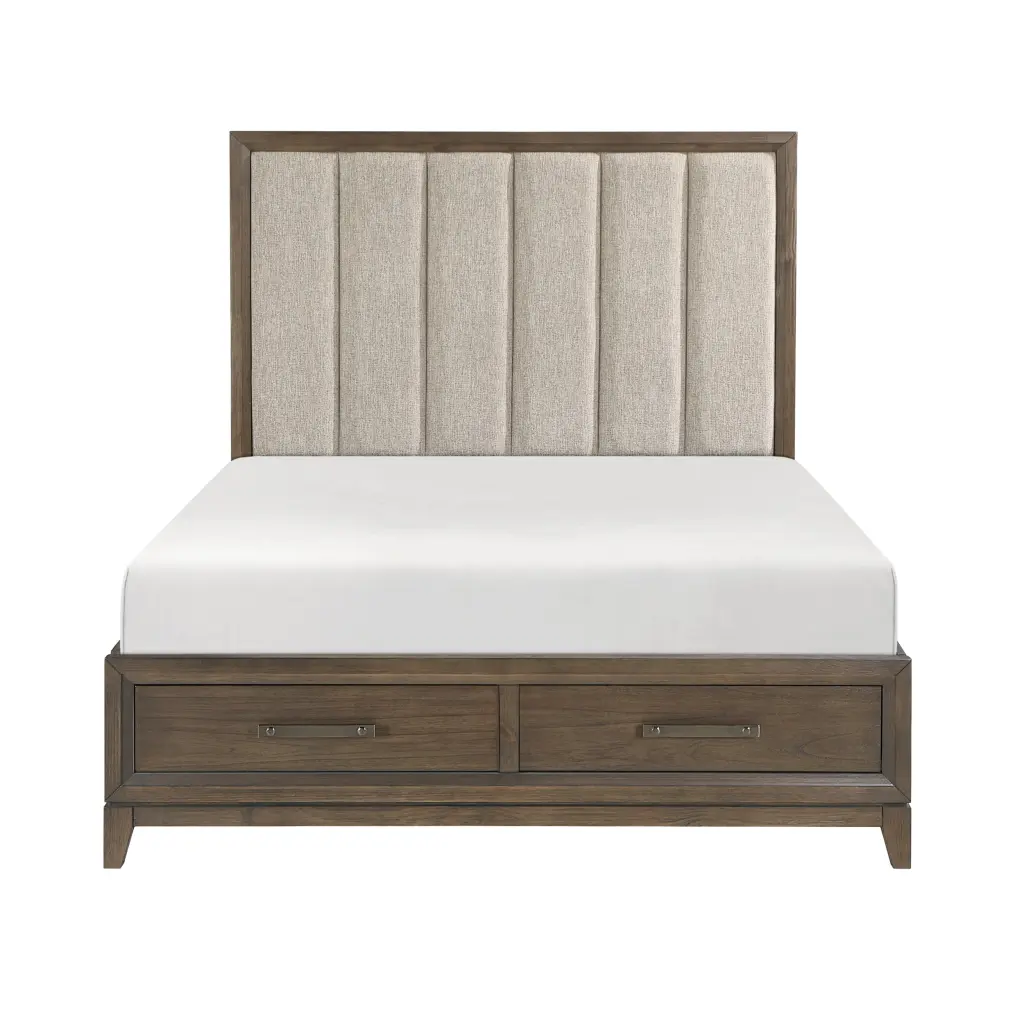 Dark Walnut Finish 1Pc Queen Platform Bed Footboard Storage Chenille Upholstered kanepe