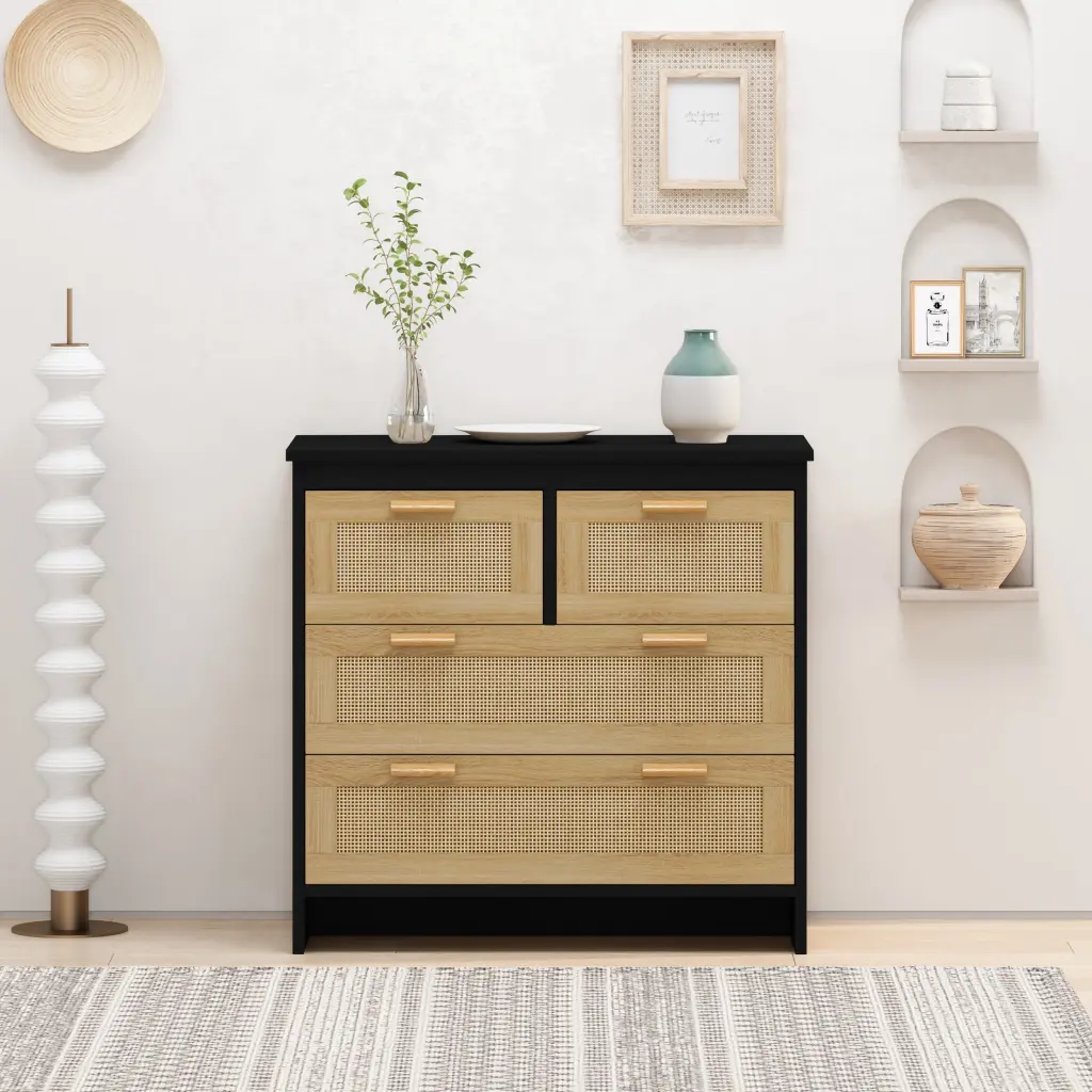 4 Drawers Rattan Cabinet Bedroom Living Room Dining Room Hallways Storage spribung