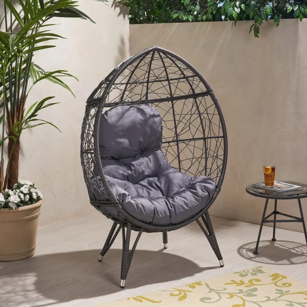 Gianni Teardrop Chair Gray PE Rattan Iron Waterproof Fabric Outdoor Patio Furniture nh-home living